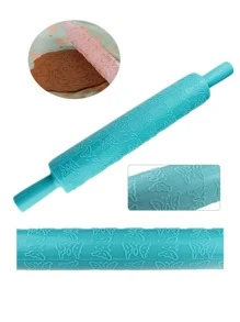 1pc Adjustable Rolling Pin, Silver PP Flower Print Dough Roller For Kitchen - Silver - View 2