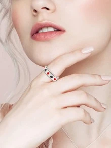 1pc Stress Relief Playing Card & Eye Design, Cross Shaped High Polish Stainless Steel Rotatable Ring, Great For Men Daily Wear, Valentine's Day Gift - Silver - View 3