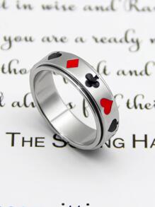 1pc Stress Relief Playing Card & Eye Design, Cross Shaped High Polish Stainless Steel Rotatable Ring, Great For Men Daily Wear, Valentine's Day Gift - Silver - View 2
