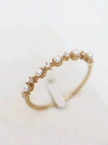 Stylever 1 Nhẫn Ngọc Trai Giả Retro Dành Cho Nữ Bạc S925 Ánh Sáng Thanh Lịch Sang Trọng Mỹ Món Quà Trang Sức Cho Bé Gái Vũ Hội Trang Sức Tiệc Cưới trang Sức Cô Dâu - Vàng - Xem 7