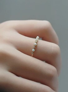 Stylever 1 Nhẫn Ngọc Trai Giả Retro Dành Cho Nữ Bạc S925 Ánh Sáng Thanh Lịch Sang Trọng Mỹ Món Quà Trang Sức Cho Bé Gái Vũ Hội Trang Sức Tiệc Cưới trang Sức Cô Dâu - Vàng - Xem 4