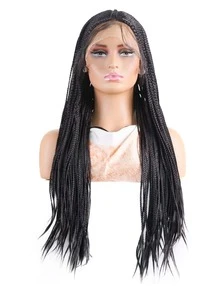 13 X 6 Lace Front Braided Synthetic Wig - Black - View 2