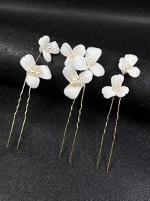 3入組女士時尚手工髮夾,配有淡水珍珠、白陶瓷花朵,適用於婚禮/派對/早午餐裝飾