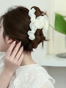 1入組女性素色褶邊時尚髮爪適用於日常生活 - 米色 - 查看 1