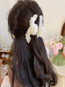 1入組女性素色褶邊時尚髮爪適用於日常生活 - 米色 - 查看 3