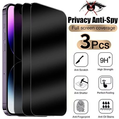 3PCS Anti Privacy Full Coverage Glare Scratch Resistant Tempered Glass Front Film Anti-Fingerprint Phone Screen Protectors Compatible With Phone 17 16 15 14 13 12 11 Pro Max XR X XS Max Plus Phone Protective Anti Spy Glass Compatible With Phone 17 Pro Max,Phone 16 Pro Max