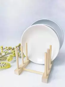 1 pieza Estante de almacenamiento de platos multifuncional almacenamiento beige madera drenaje para cocina