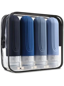 Bộ 4 chai đựng đồ vệ sinh cá nhân du lịch, hộp đựng du lịch 3oz được TSA phê duyệt, chống rò rỉ, có thể nạp lại, bằng silicon lỏng, có thể bóp, phụ kiện du lịch đựng dầu gội, dầu xả, kem dưỡng da - Nhiều màu - Xem 2