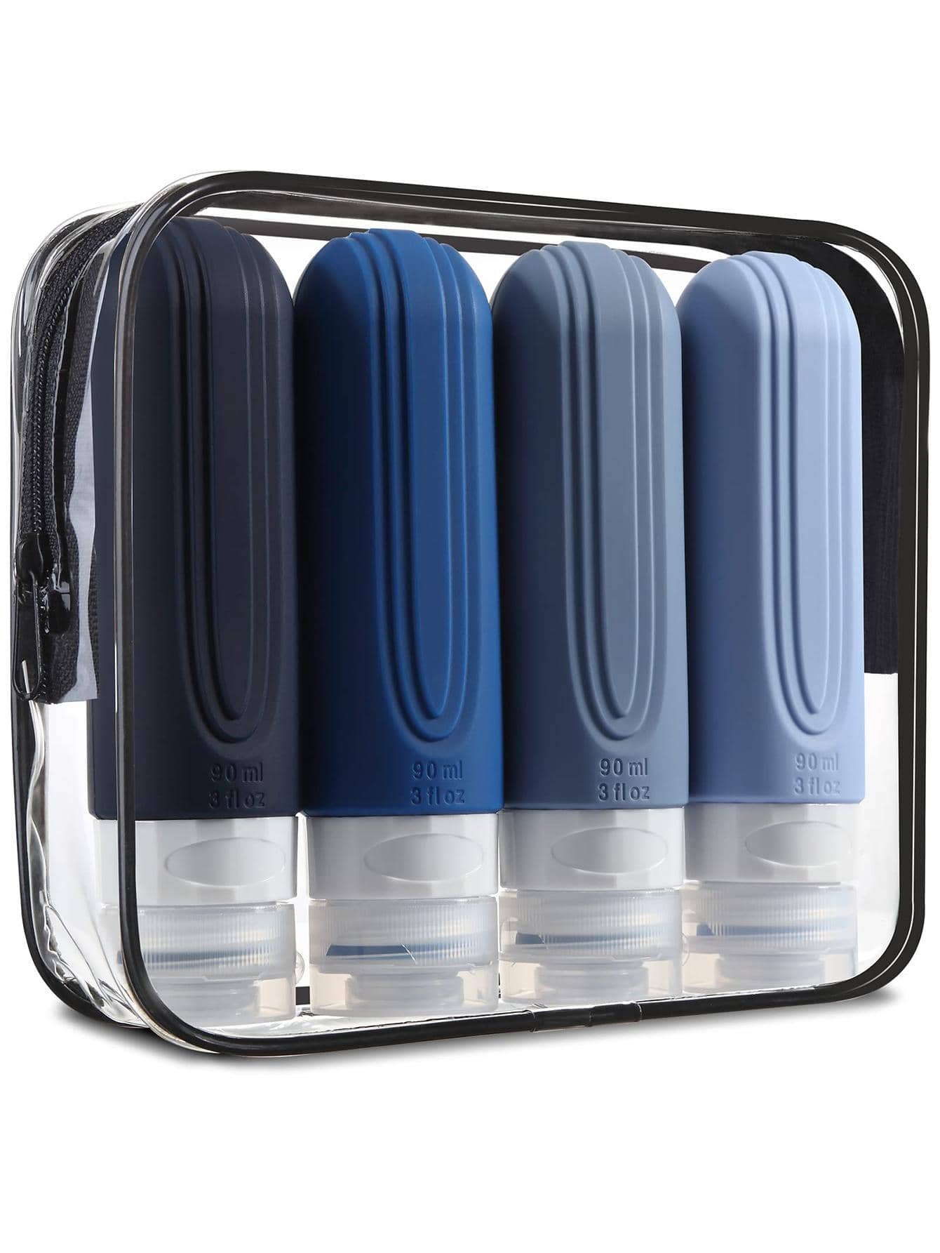 Bộ 4 chai đựng đồ vệ sinh cá nhân du lịch, hộp đựng du lịch 3oz được TSA phê duyệt, chống rò rỉ, có thể nạp lại, bằng silicon lỏng, có thể bóp, phụ kiện du lịch đựng dầu gội, dầu xả, kem dưỡng da