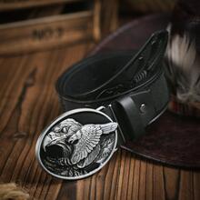 1pc Men Eagle Embossed Oval Buckle Vintage Western Belt With Punch Tool For Daily Life - Black - View 2