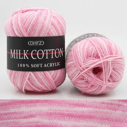 1skein DIY Plain Yarn, Pink Polyester Double Sided Crochet Yarn For DIY
