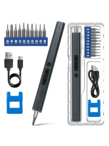 13 In 1 Small Precision Electric Screwdriver Set With 10 Bits  Electric Screwdriver Repair Tool Set Cordless Rechargeable Magnetic Power Screwdriver Repair Tool Set - Grey - View 1
