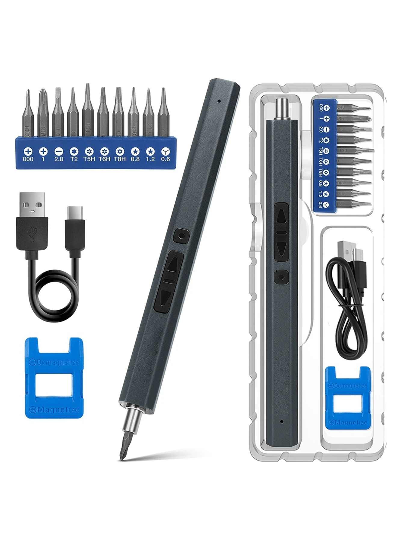 13 In 1 Small Precision Electric Screwdriver Set With 10 Bits  Electric Screwdriver Repair Tool Set Cordless Rechargeable Magnetic Power Screwdriver Repair Tool Set - Grey - View 1