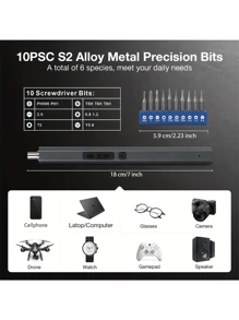 13 In 1 Small Precision Electric Screwdriver Set With 10 Bits  Electric Screwdriver Repair Tool Set Cordless Rechargeable Magnetic Power Screwdriver Repair Tool Set - Grey - View 2