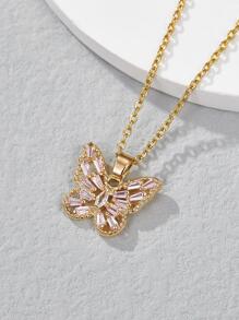 1 Miếng Đúng mốt Châu Âu và Châu Mỹ Phong cách 14K MẠ Micro-Inlaid Màu hồng Khối Zirconia  Quý cô Dây chuyền , Ngày lễ tình nhân Mặt dây chuyền con bướm Dây chuyền Thích hợp Đối với Mặc hàng ngày Và Tặng quà - Hồng - Xem 2