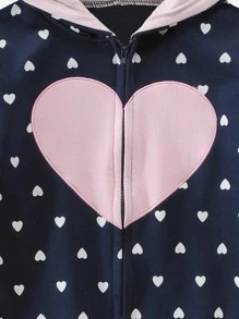 小女童愛心圖案拉鏈開襟連帽夾克 - 藏蓝色 - 查看 4
