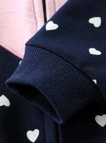 小女童愛心圖案拉鏈開襟連帽夾克 - 藏蓝色 - 查看 5