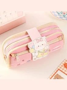 1pc Cartoon Animal Design Pencil Bag, Cartoon Animal Design Pencil Case For Student - Pink - View 1