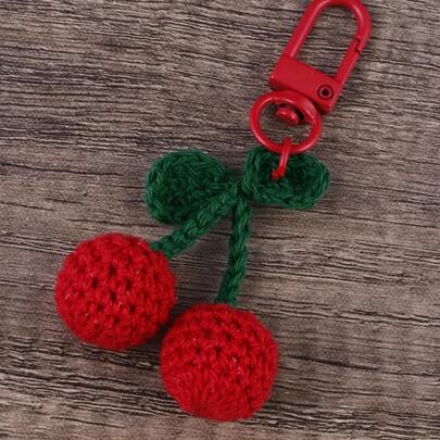 1PC Sweet And Pure And Fresh Knitting Cherry Pendant Mobile Phone Hang Act The Role Of Key Chain Headphones Set Of All Sorts Of Bag Pendant Accessories Cherry Charm Cherry Bag Charm Crochet School Supplies Teacher Gifts  Teacher Accessories  Gifts For Teachers Cherry Key Chain