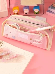 1pc Cartoon Animal Design Pencil Bag, Cartoon Animal Design Pencil Case For Student - Pink - View 3
