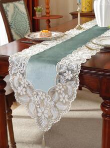 1 件 100% 涤纶面料精致 3D 刺绣蕾丝花边家居装饰、橱柜围巾、厨房餐桌旗、餐垫、室内外节日装饰、野餐、派对、婚礼系列桌旗 - 綠色 - 查看 1