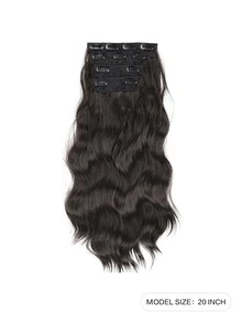 4入組夾片中等的波浪捲合成纖維接髮 - Black-brown - 查看 2