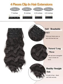 4入組夾片中等的波浪捲合成纖維接髮 - Black-brown - 查看 4
