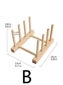 1 pieza Estante de almacenamiento de platos multifuncional almacenamiento beige madera drenaje para cocina