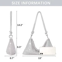 BOSTANTEN Rhinestone Purse Sparkly Bag Silver Diamond Purses for Women Upgrade Evening Prom Rhinestone Handbag Hobo Bag - Silver - View 3