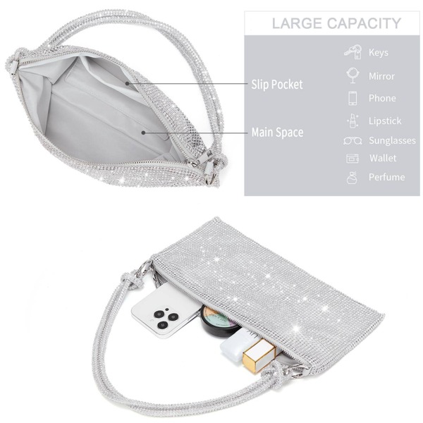 BOSTANTEN Rhinestone Purse Sparkly Bag Silver Diamond Purses for Women