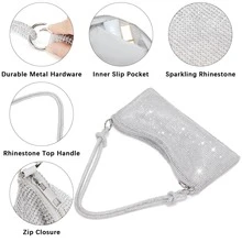 BOSTANTEN Rhinestone Purse Sparkly Bag Silver Diamond Purses for Women Upgrade Evening Prom Rhinestone Handbag Hobo Bag - Silver - View 4