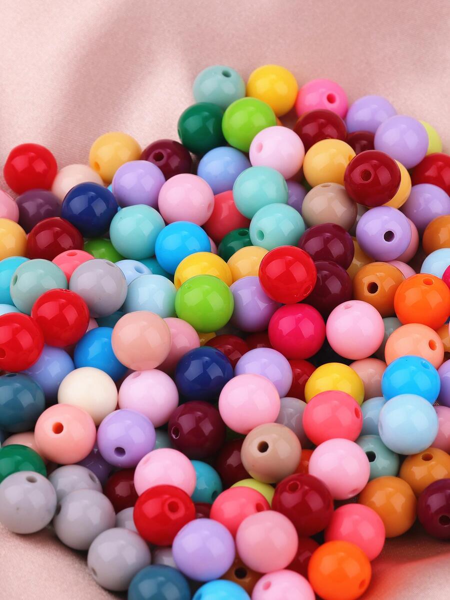 200入/包10mm混色亞克力實心珠,帶有直孔糖果彩色圓珠,適用於diy手鍊,項鍊,耳環,鑰匙扣,掛飾珠寶製作
