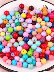 200入/包10mm混色亞克力實心珠,帶有直孔糖果彩色圓珠,適用於diy手鍊,項鍊,耳環,鑰匙扣,掛飾珠寶製作