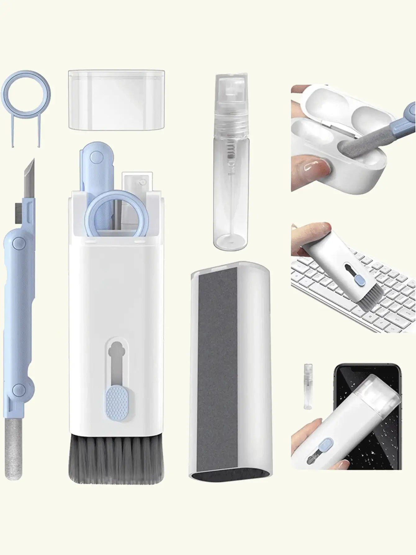 1 cái Bút làm sạch bằng nhựa, Bàn chải làm sạch màu xanh hiện đại để làm sạch hộp tai nghe - Màu xanh lam - Xem 3