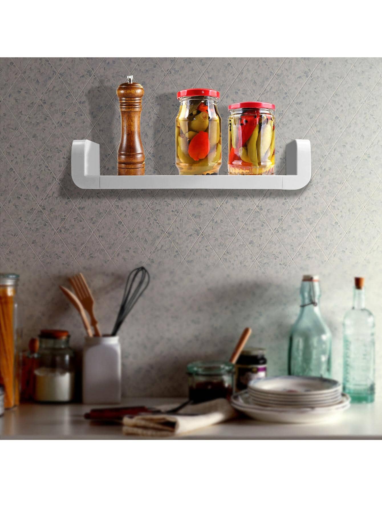 Wall-Mounted Shampoo Bath Shower Rack Seasoning Debris Rack Self-Adhesive White Storage Shelf Bathroom Kitchen Organizer - White - View 1