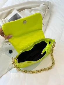 Chain Strap Ruched Bag PU Green Fashionable - Green - View 8