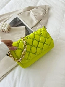 Chain Strap Ruched Bag PU Green Fashionable - Green - View 5