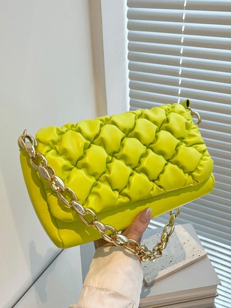 Chain Strap Ruched Bag PU Green Fashionable