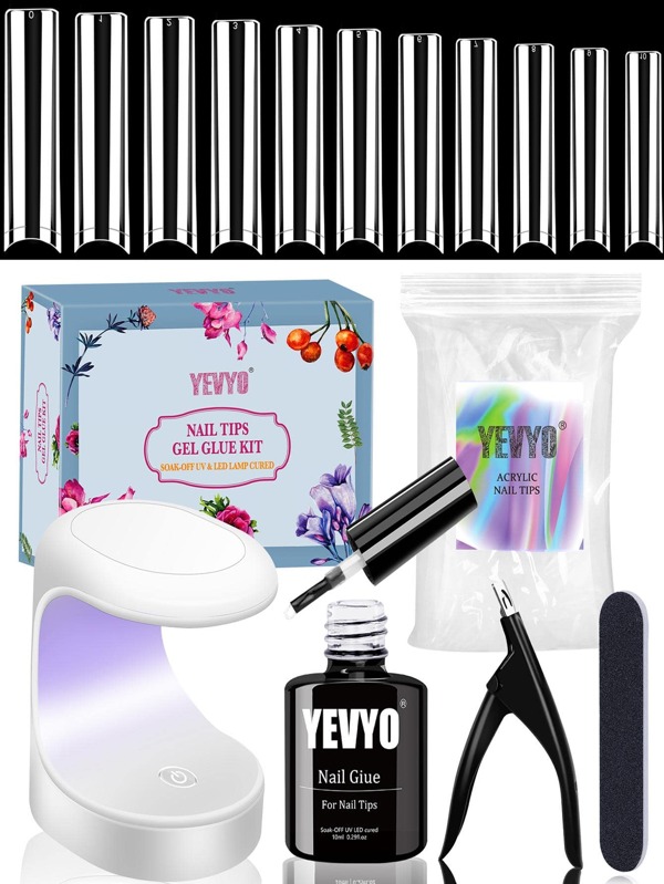 YEVYO Long Fake Nail Tipsand Glue Gel X Nail Kit, Nail Extension Kit 2