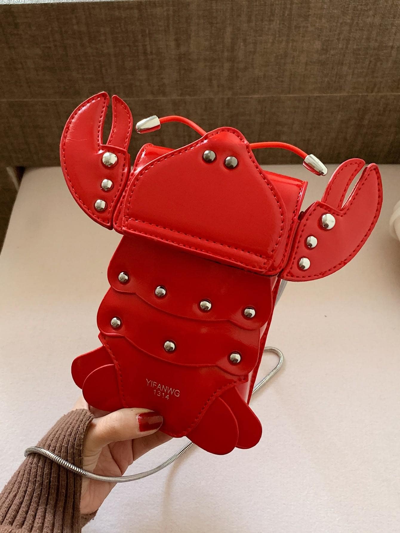 Fashionable Novelty Bag Lobster Decor Flap Chain PU - Red - View 1