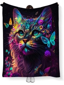1pc Cat Pattern Blanket, Modern Colorful Soft Polyester Throw Blanket For Household - Multicolor - View 2