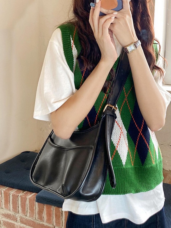 Fashionable Simple Style Crescent Shaped Women's Shoulder & Crossbody Bag, Japanese Bag, Street & Japanese Bag For Women
