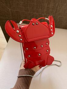Fashionable Novelty Bag Lobster Decor Flap Chain PU - Red - View 5