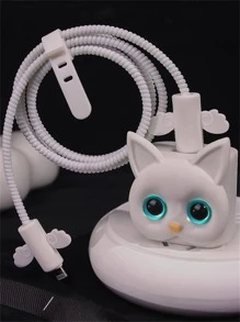 1pc Cartoon Cat Design Data Cable Protector - White - View 2