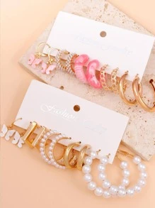 Bộ 10 đôi bông tai hình bướm và hình học ngọc trai giả, bông tai tròn cỡ lớn thời trang nữ, bông tai đính đá cổ điển thanh lịch, thiết kế đa năng - Nhiều màu - Xem 2