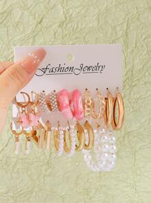 Bộ 10 đôi bông tai hình bướm và hình học ngọc trai giả, bông tai tròn cỡ lớn thời trang nữ, bông tai đính đá cổ điển thanh lịch, thiết kế đa năng - Nhiều màu - Xem 3