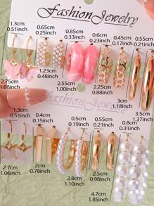 Bộ 10 đôi bông tai hình bướm và hình học ngọc trai giả, bông tai tròn cỡ lớn thời trang nữ, bông tai đính đá cổ điển thanh lịch, thiết kế đa năng - Nhiều màu - Xem 4