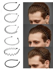 6pcs Men Solid Wave Design Non-slip Casual Headband For Daily Life - Black - View 1