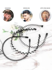 6pcs Men Solid Wave Design Non-slip Casual Headband For Daily Life - Black - View 2