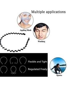 6pcs Men Solid Wave Design Non-slip Casual Headband For Daily Life - Black - View 4